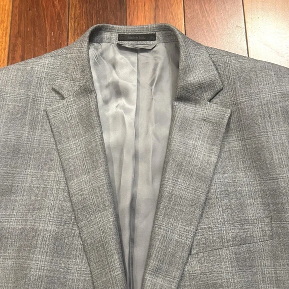 Lauren Ralph Lauren Blazer Men Size:46L Gray Plaid Silk Wool Blend 2 Vents